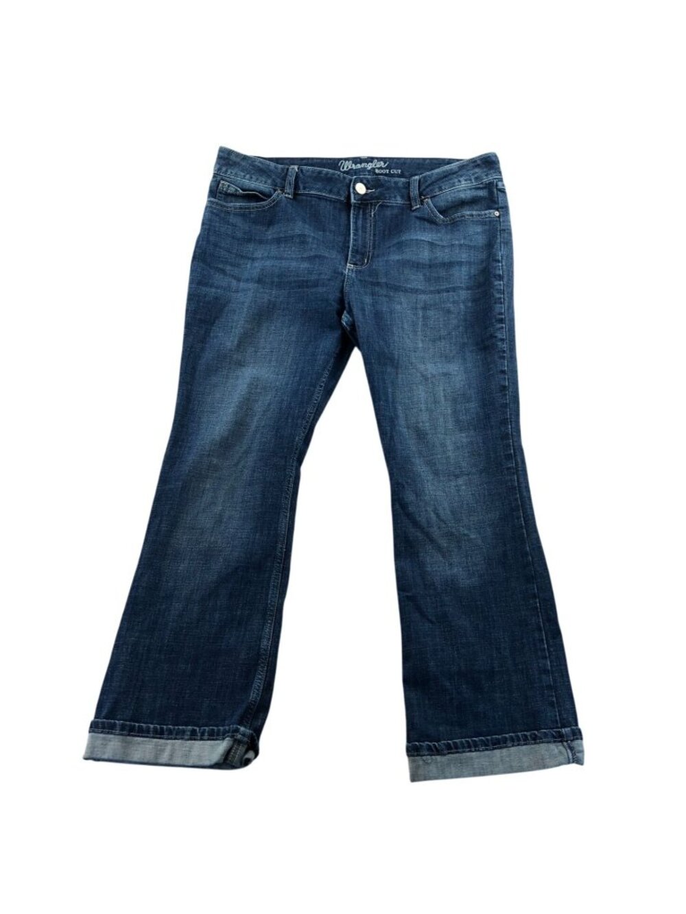 Wrangler Womens Jeans Size 17x32 Hemmed To 38x27 Blue Denim Bootcut Mid Rise